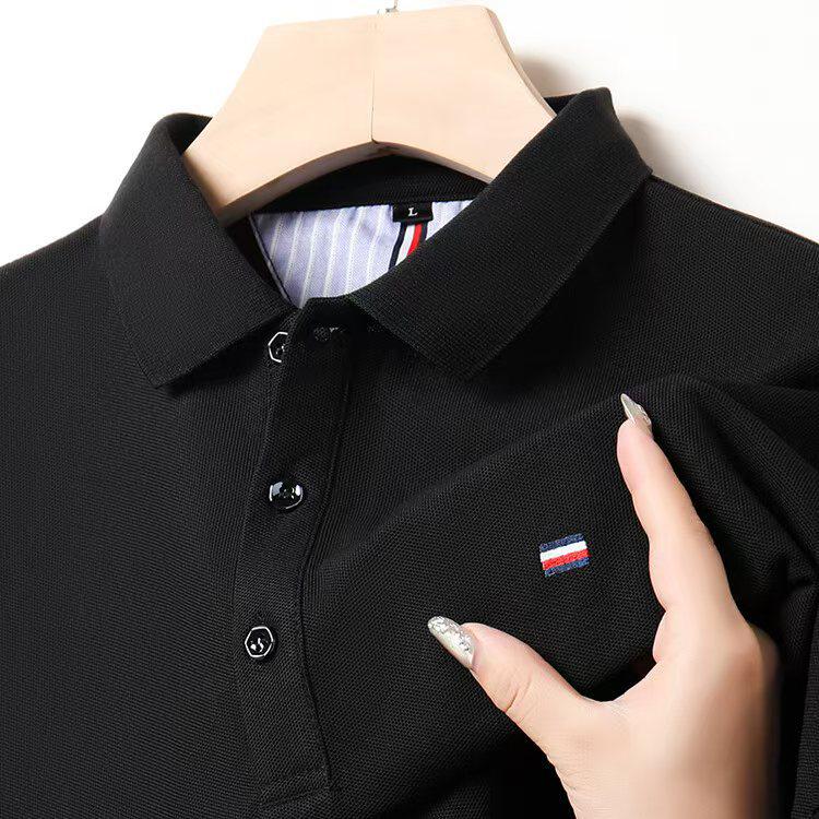 Men's Long Sleeve Turn-Down Collar Polo with Casual Embroidery