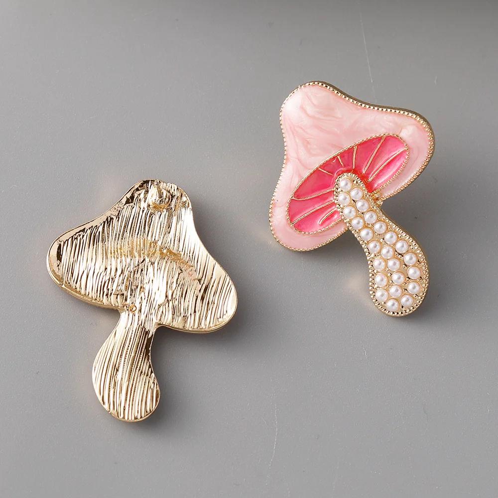 Summer Forest Series Mushroom Stud Earrings Women's Niche Design Sense Trendy Alloy Drip Oil Exaggerated Earrings Pearl Earrings