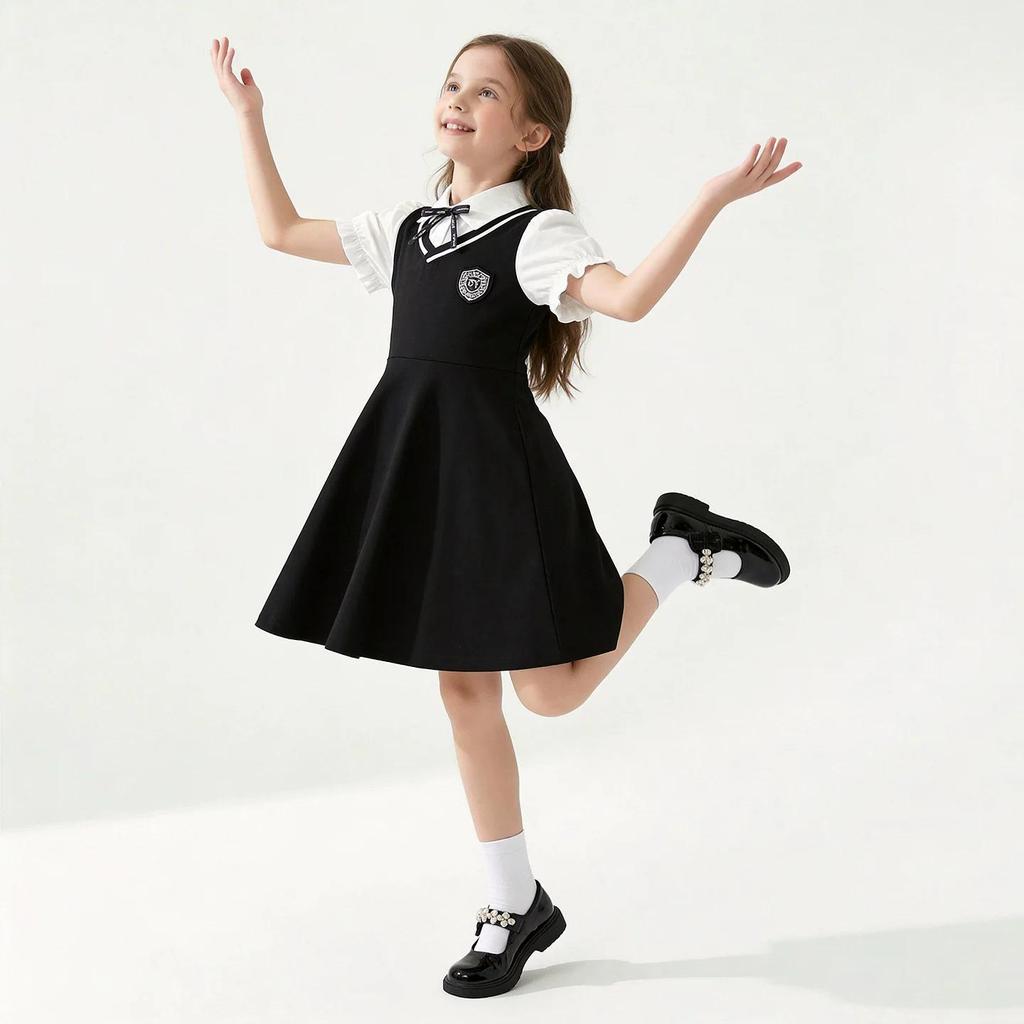Girls' Academy-Style Graduation Dress: Stylish Fake Two-Piece Princess Outfit for Summer