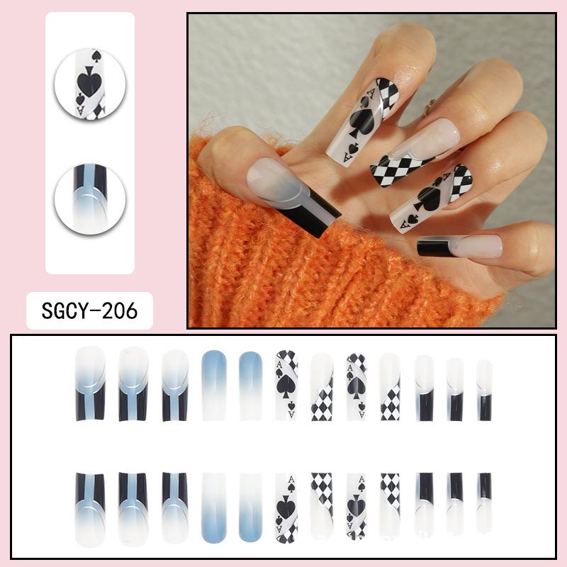 O5 Unhas Postiças Longas Europeias e Americanas - Adesivos de Nail Art Vestíveis para Garota Quente