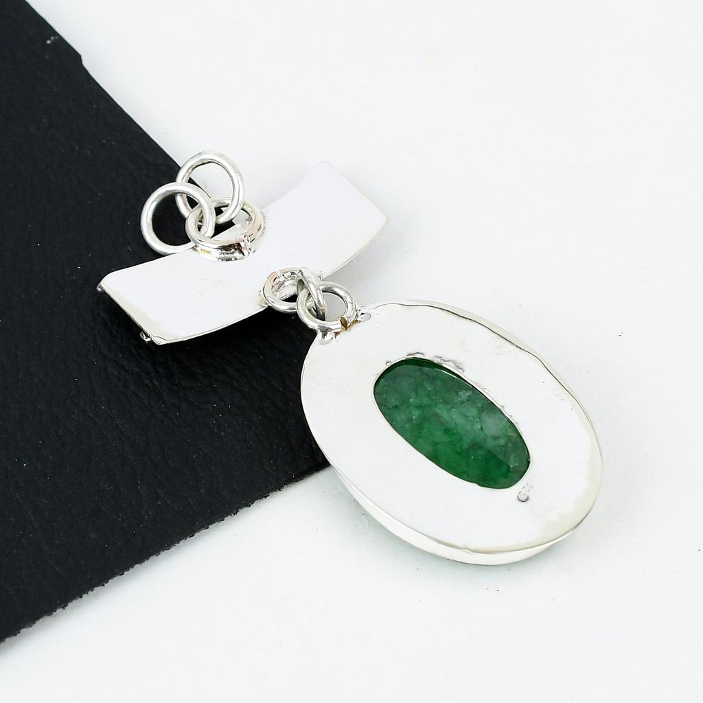 Natural Emerald Gemstone Silver Pendant In 925 Sterling Silver- Handmade Design, Everyday Wear Jewelry, Unique Emerald Pendant Wadding GIft