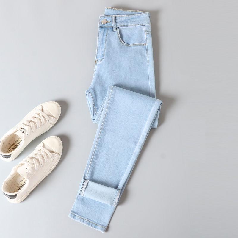2022 Women's Light Color High Waist Stretch Denim Slimming Cropped Pants