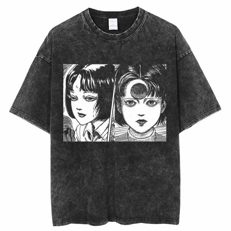 Tomie Junji Ito Distressed Short Sleeve T-Shirt - Men's Trendy Japanese High Street Hip-Hop Style
