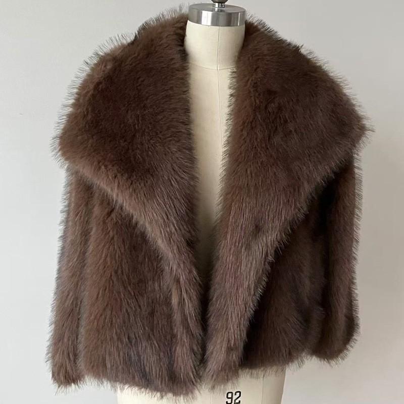 Damen Reverskragen Langarm Kunstpelzmantel Lockerer Schnitt Streetwear Pelzjacke