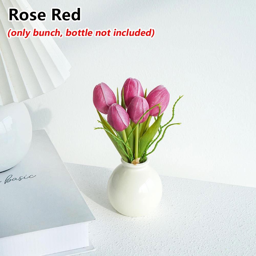 

5Heads/Bunch Soft Artificial Tulip Bunch Rubber Car Decoration Ornament Holiday Gift rose red