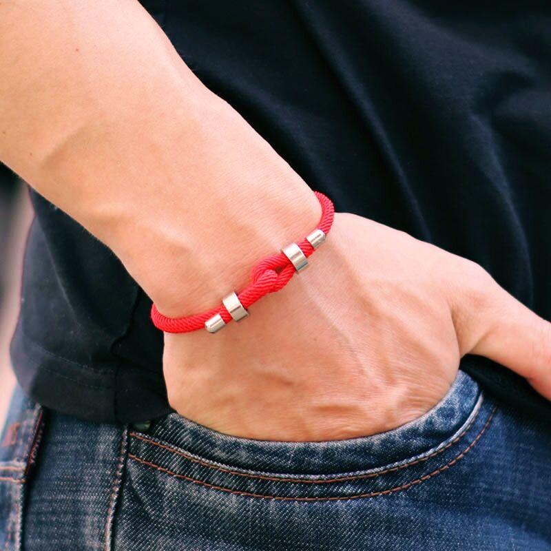 Noter Şanslı Kırmızı Iplik Bilezik Erkekler Için Solmayan Paslanmaz Çelik Ayarlanabilir Kordon Zincir Bilezik Pulsera Roja De Proteccion Joias