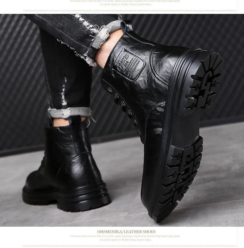 Men's Genuine Leather Martin Boots: High-Top Winter Business Casual with Wool Lining