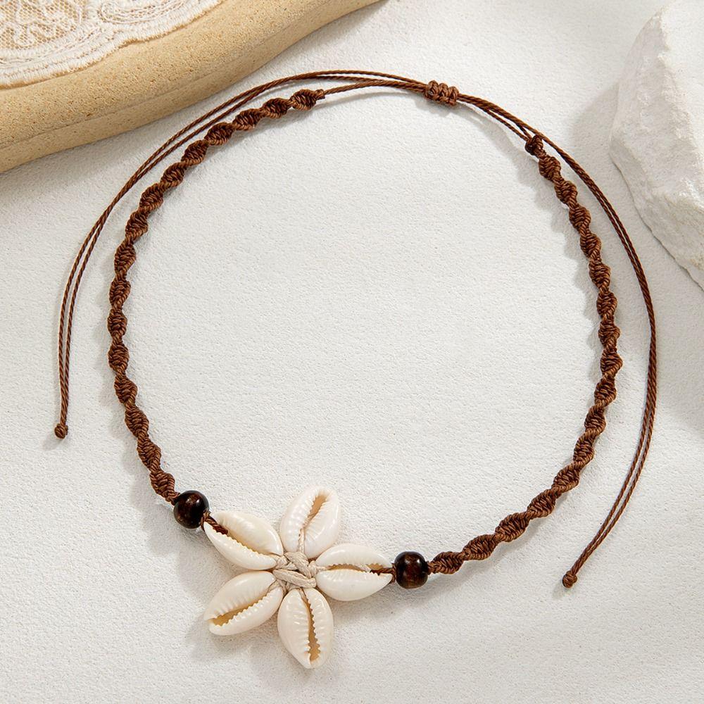 chic Geometric Woven Necklace Shell Bohemian Style Clavicle Chain Rope Woven Short Choker Necklace