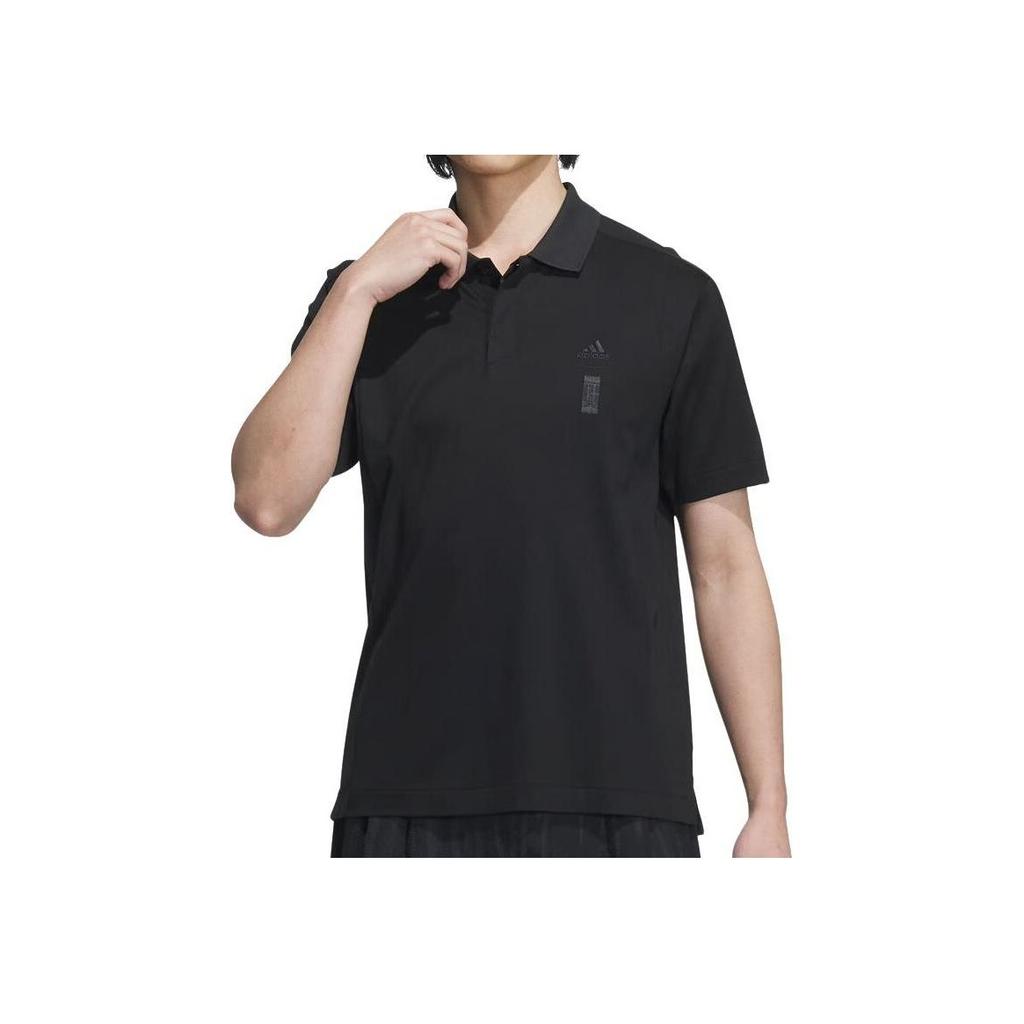Adidas Solid Color Casual Training Short Sleeve Polo Shirt Men Tops Black JE6665