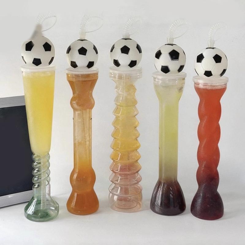 Football Water Bottles Sipper Cups For Milk Tea Coffee Juice Portable Transparent Straws Juice Mug For Birthday Party Fan Bar