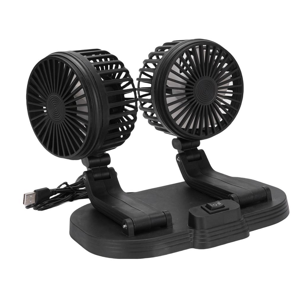   5V USB Car Cooling Fan 2 Speed Wind Quiet 360 Deg Rotatable Portable Dual Head Desk Fan for SUV RV Truck