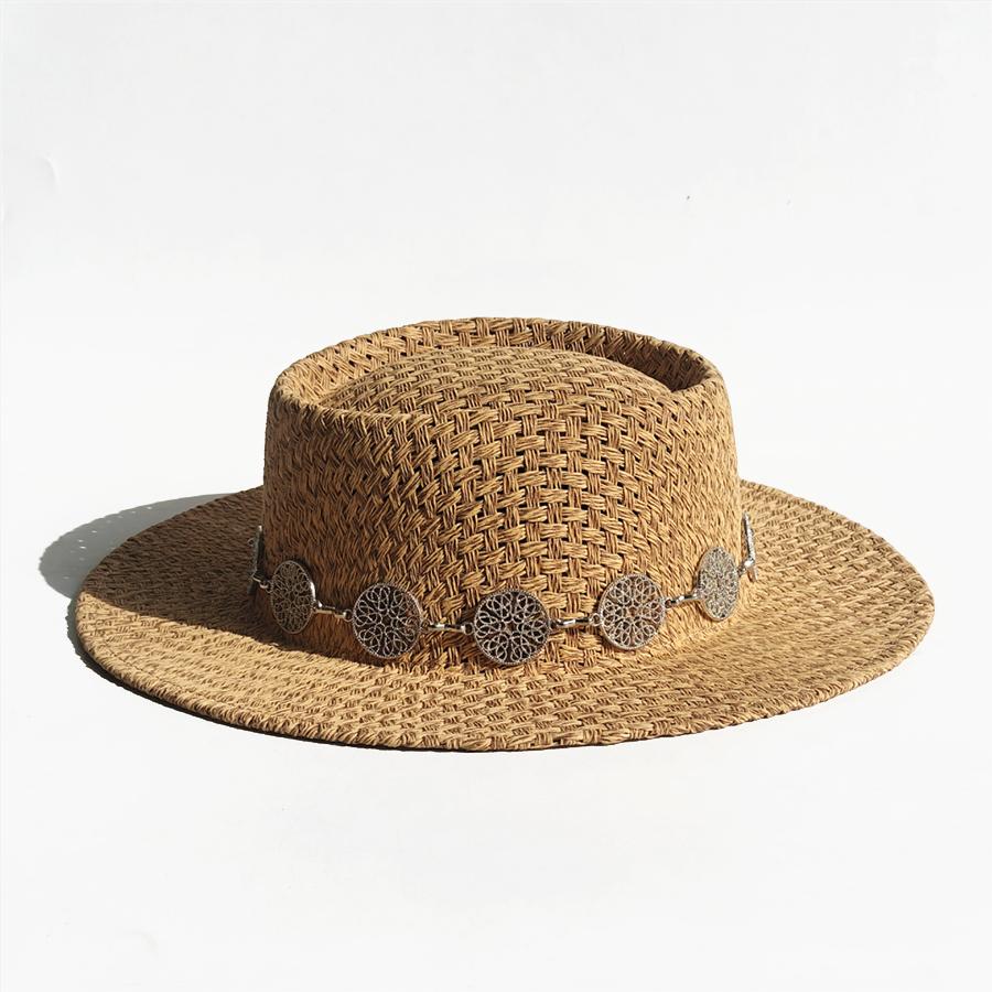 New Straw Boater Summer Sun Hat Wide Brim Fedora Panama Summer Beach Hat for Women Men Sun Hat Vacation Holiday Chapeau Femme