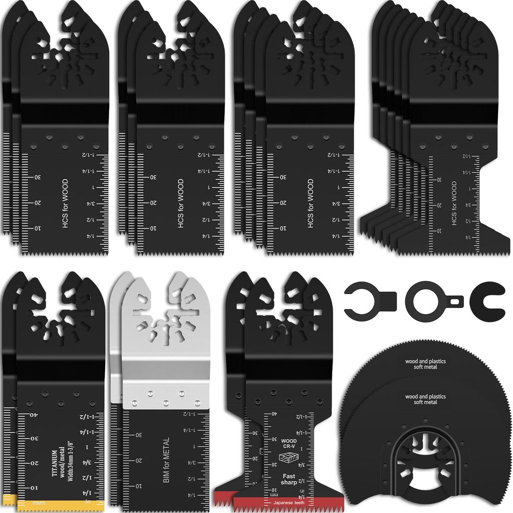 24 Pcs Universal Oscillating Saw Blade Professional Multitool Blade Kit with 3 Different Shims for Wood and Plastic Cutting