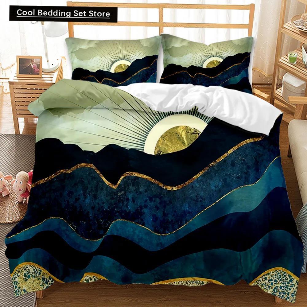 Set Husă Plapumă Marmură Negru Alb Auriu Textură Marmură Abstractă Imprimată Negru Alb Mărime Dublu Queen King Set de Lenjerie de Pat Poliester