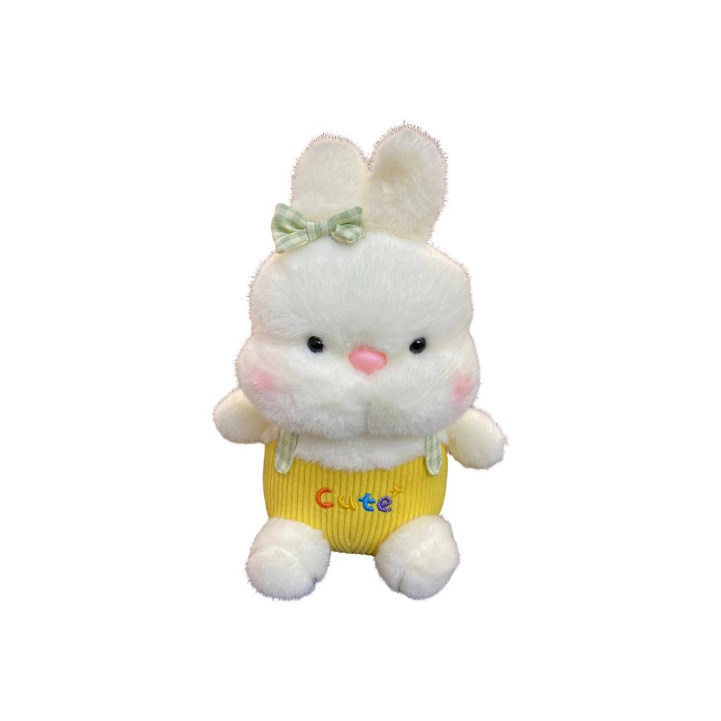 Plush Bunny Stuffed Animal Soft Cuddly Rabbit Doll with Embroidered Outfit Large Face Design for Birthday Gift and Comfort Pillow
