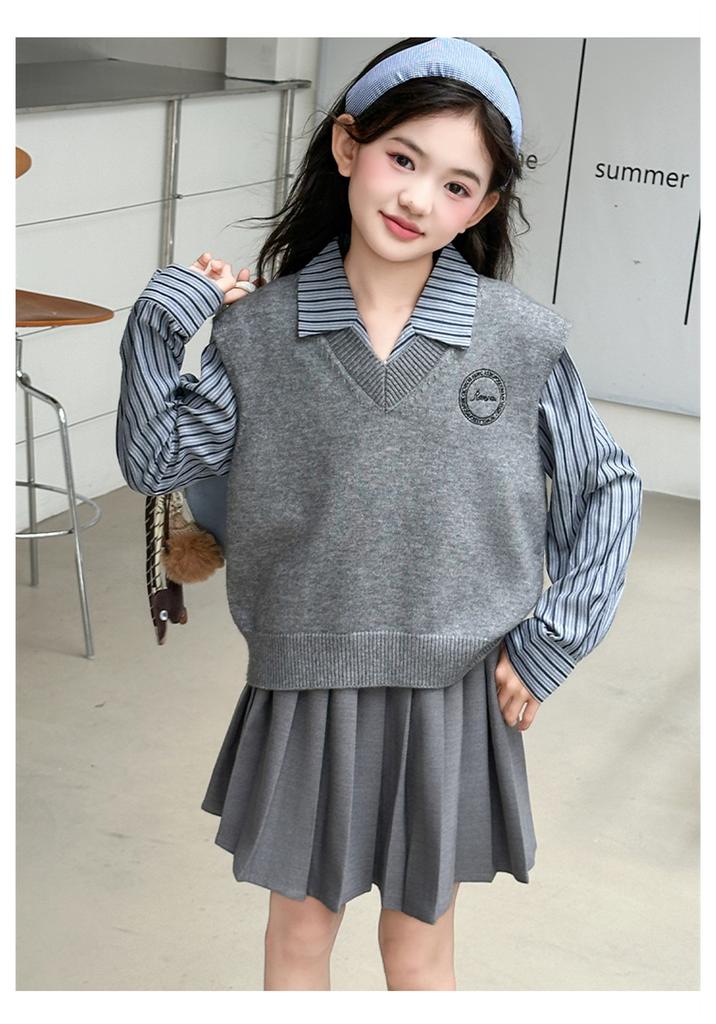 Girls' Spring/Autumn Korean Style Vest & Shirt Set