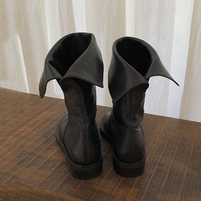 

Cowhide version~ 2025 new autumn and winter leather frosted flanged two wear short western boots women s thick heel Chelsea boots 40