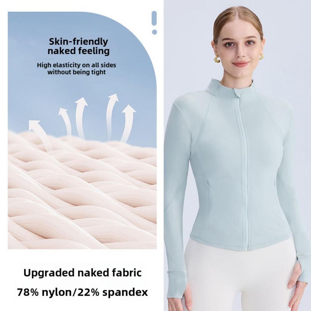 Atmungsaktiver, schnell trocknender Yogamantel für Damen mit Stehkragen und Reißverschluss