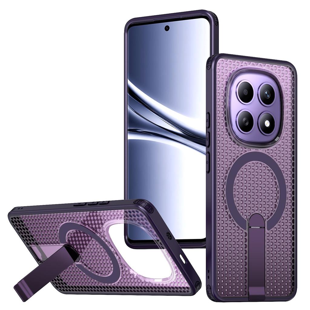 For Xiaomi Redmi Note 15 5G (Global) / Poco M8 5G Magnetic Case Kickstand Grid Texture TPU PC Phone Back Cover