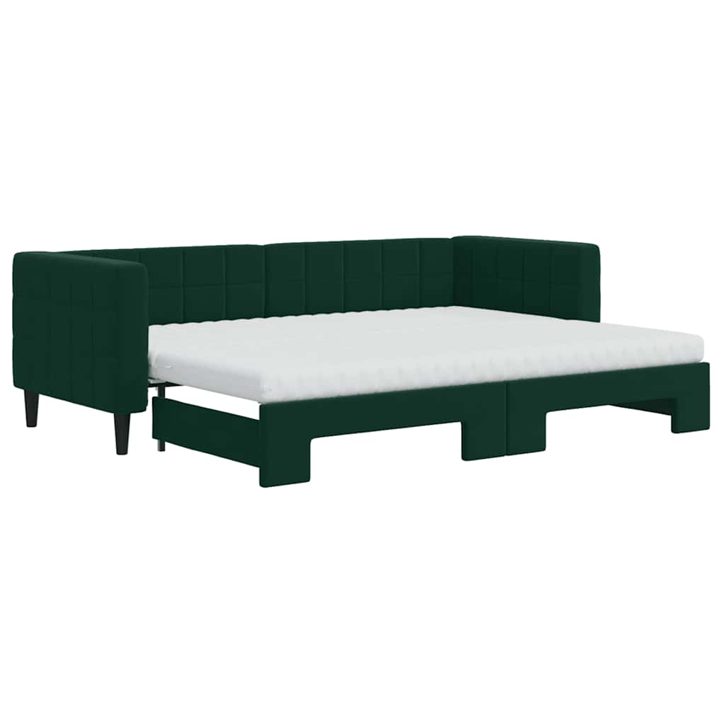 Extendable Daybed with Mattresses Dark Green 80 X 200 Cm Velvet
