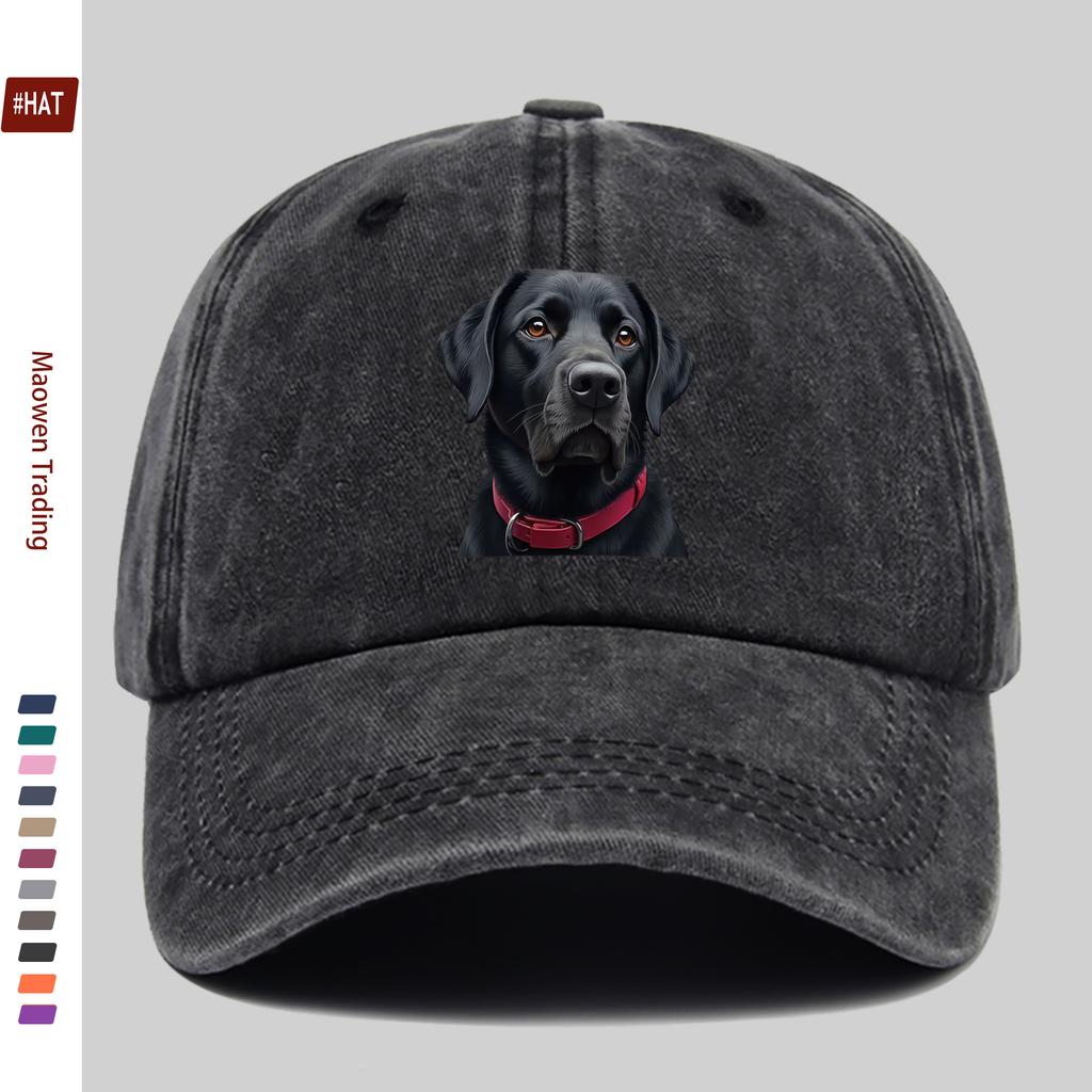 Pc Majestätischer Schwarzer Labrador Hund Druck Baseballkappe Mit Charmanten Augen Und Lebhaftem Roten Halsband Haustier Druck Design Dekorativ