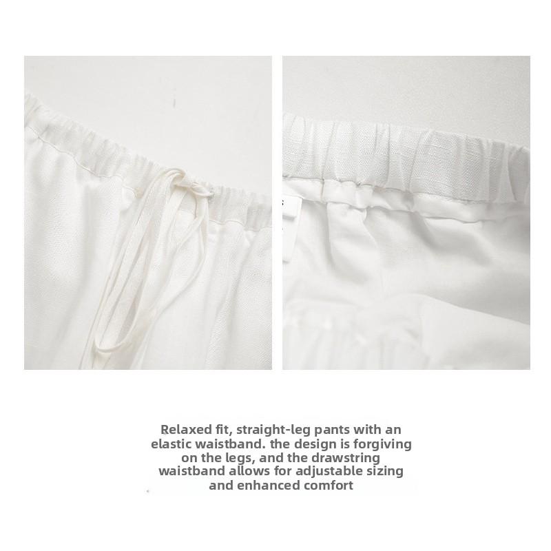 White linen tencel wide-leg women's pants, spring/summer high-end loose simple straight-leg pants, paper-thin cotton-linen casual women's trousers