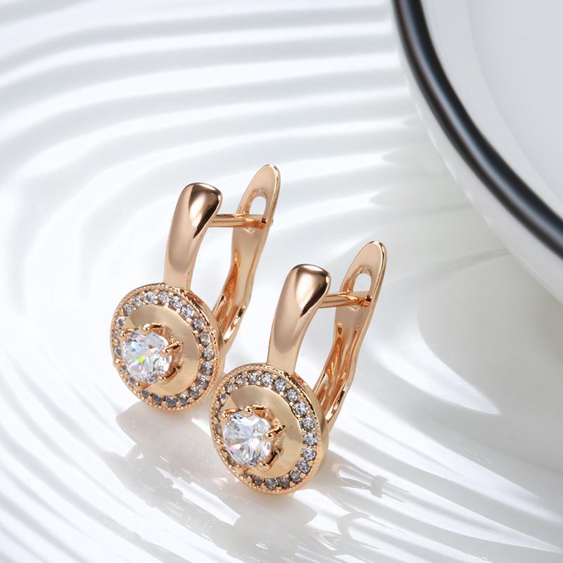 Simple  Rose Gold Color Dangle Earrings Women Fashion Natural Zircon Accessories High Quality Daily Fine Jewelry