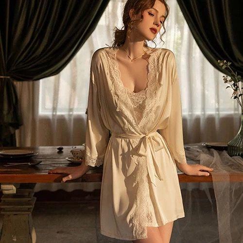 Sexy pajamas women's ice silk 1011 new lace pure desire suspender nightdress summer nightgown spring with chest pad