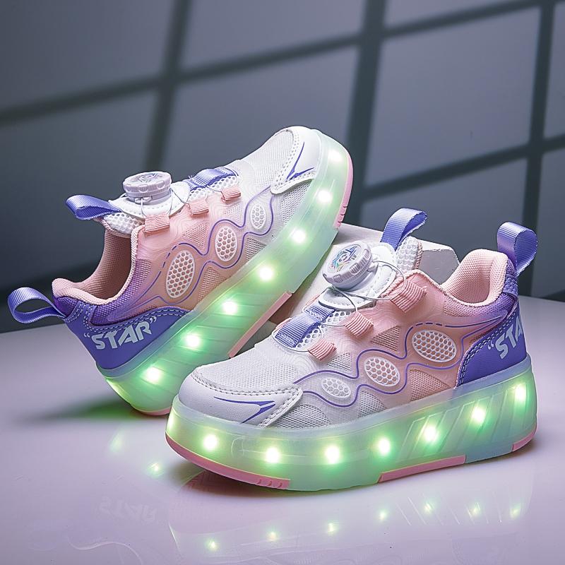 28-36 Children's Plus Size Four-wheel Disassembly Into Flat Sports Shoes LED Mesh Illuminated Sports Shoes Children's Shoes