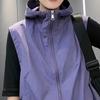 Women Ves Hooded Cardigan Sleeveless Drawstring Loose Sun Hem Solid Color Zipper Closure Protection Casual Sports