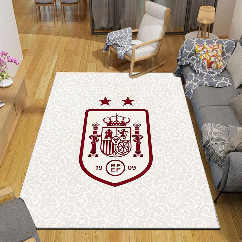 Spain National Football Team Flannel Printed Carpet, Home Sofa Decoration for Living Room & Bedroom, Non‑Slip Play Flannel Floor Mat for Game Room
