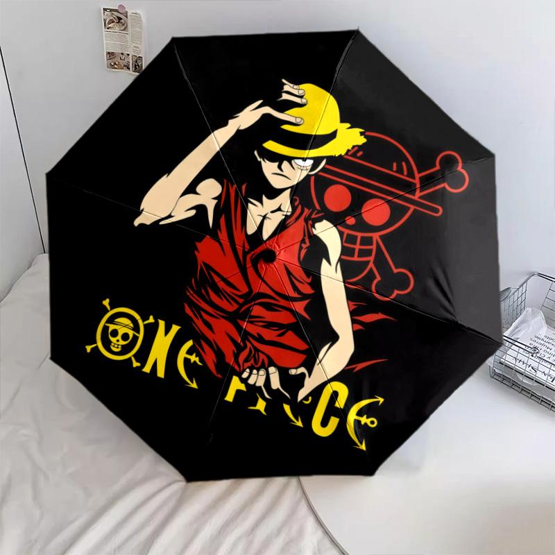 1 Adet Otomatik Katlanır Şemsiye - Luffy D Desenli Taşınabilir Katlanabilir Tasarım 8 Kemerli Noel Doğum Günü Hediyeleri