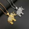 Stainless Steel CZ Animal Elephant Necklace Pendant & Chain Hip Hop Gold Color Iced Out Bling Fashion Women Lucky Jewelry Gift
