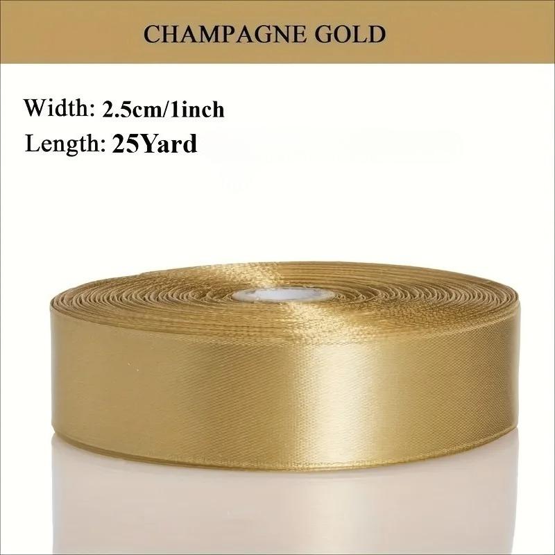1 Roll Champagne Golden Satin Ribbon - Luxury Glossy Gift Wrap Ribbon for Wedding, Birthday,Wedding Bouquets, Webbing Strap