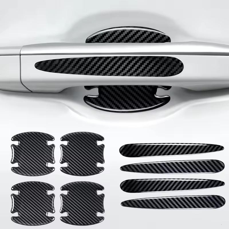 8PCS Carbon Fiber Pattern Car Door Bowl Protective Stickers Door Handle Anti-Scratch Stickers Drop Glue Anti-Collision Strips Pa