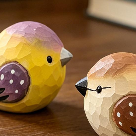 Mini Wood Carving Bird Ornament Hand-Carved Painted Bird Figurine Statue Sculpture Home Office Desktop Decoration Ornament