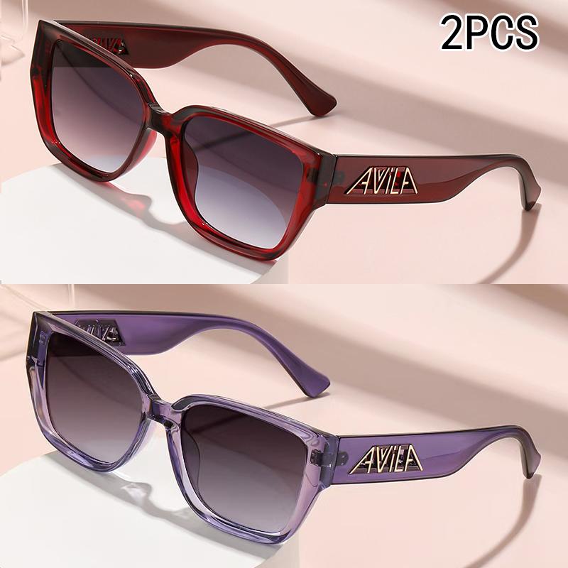 2/4PCS Large Frame Trendy Sunglasses Wide Foot Hollow Letters Sunglasses Women's Fashion Square Frame Sunglasses 6100