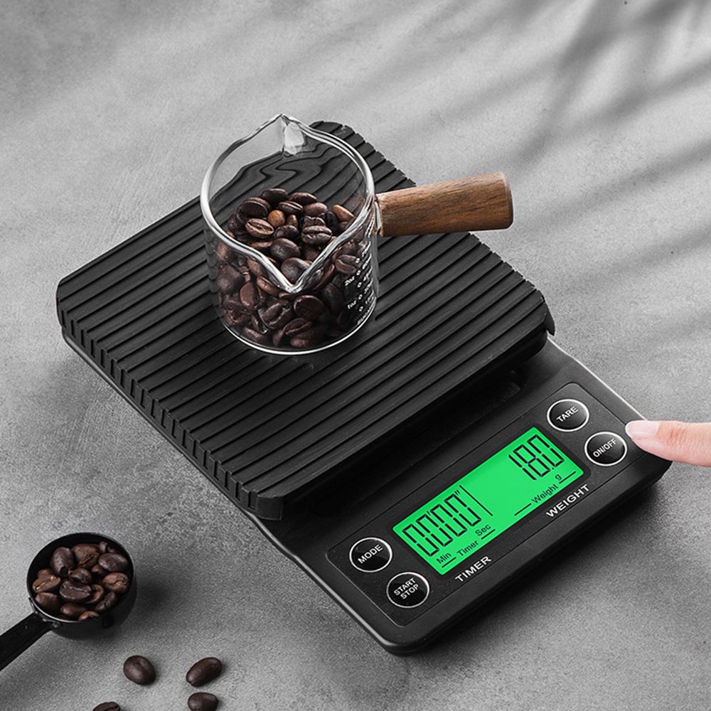 3000g/0.1g Kitchen Electronic Scale with Timer Anti-slip Tray LCD Digital Coffee Balance Scale High Precision Measuring Tool