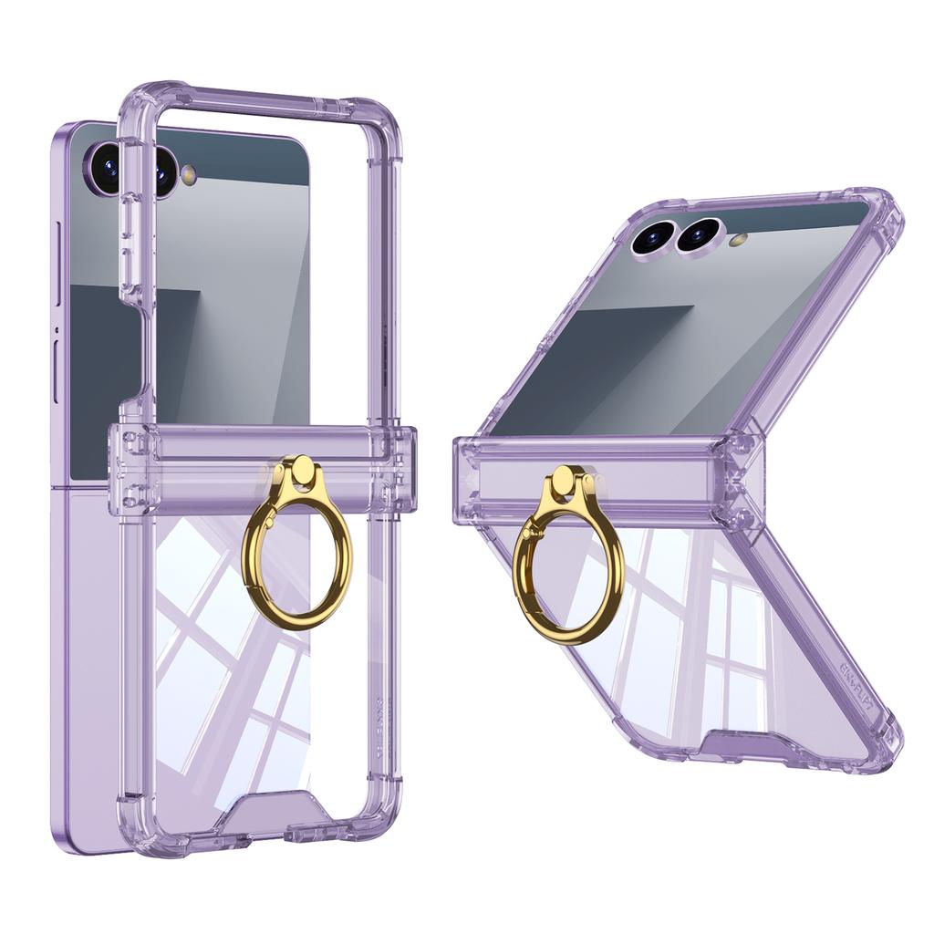 Luxury Ring Holder Armpr Hinge Protection Phone Case for Samsung Z Flip 7 6 5 Z Flip7FE Clear Shockproof Transparent Back Cover