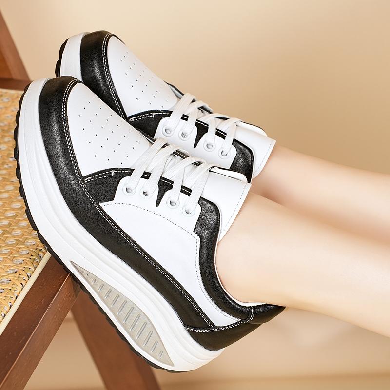 Women's Sneakers Height Increase White Leather Platform Casual Simple Thick Sole Elevator Shake Shoes