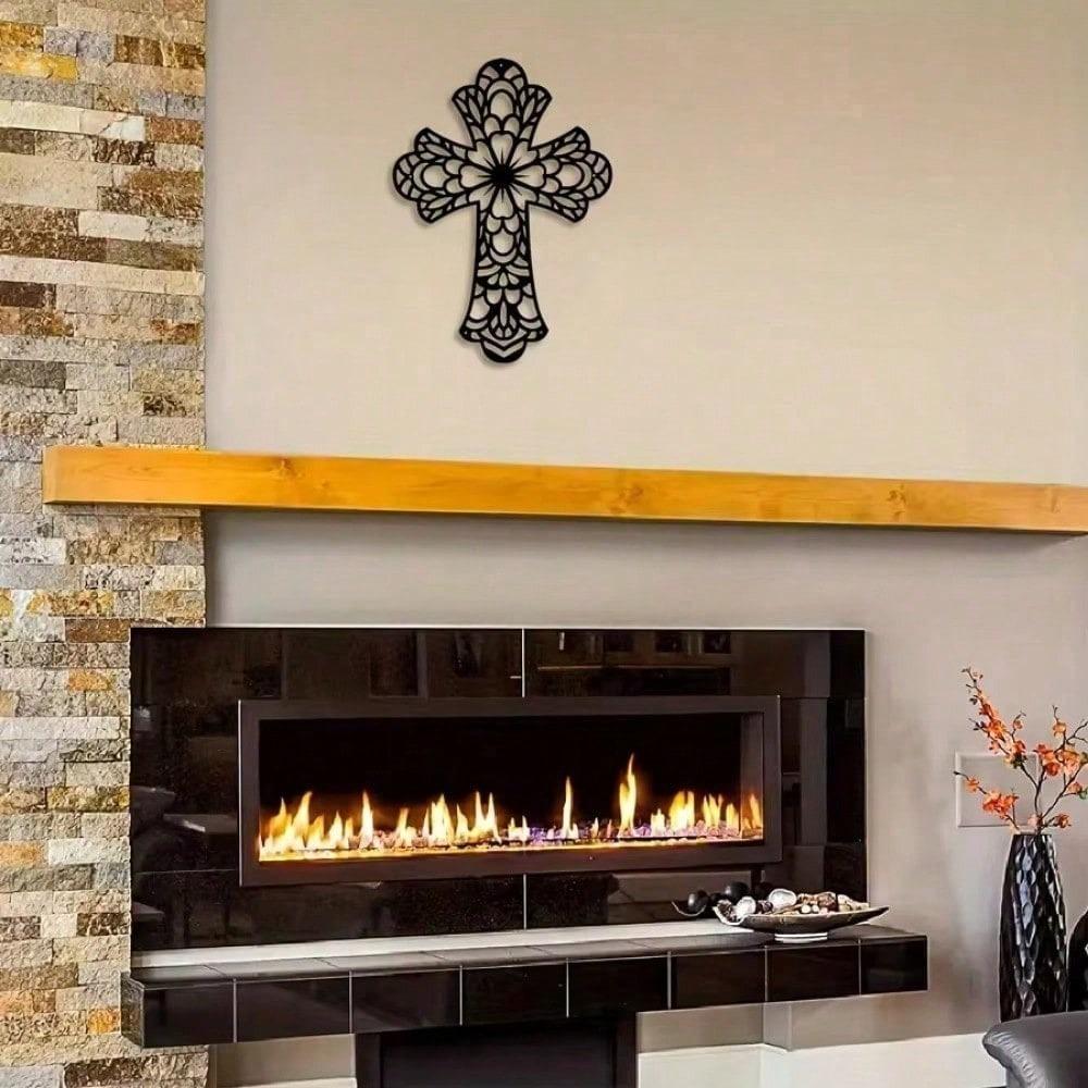 Wrought Iron Cross Wall Decor Vintage Metal Art Sculpture for Home Church Farmhouse Modern Decorative Craft