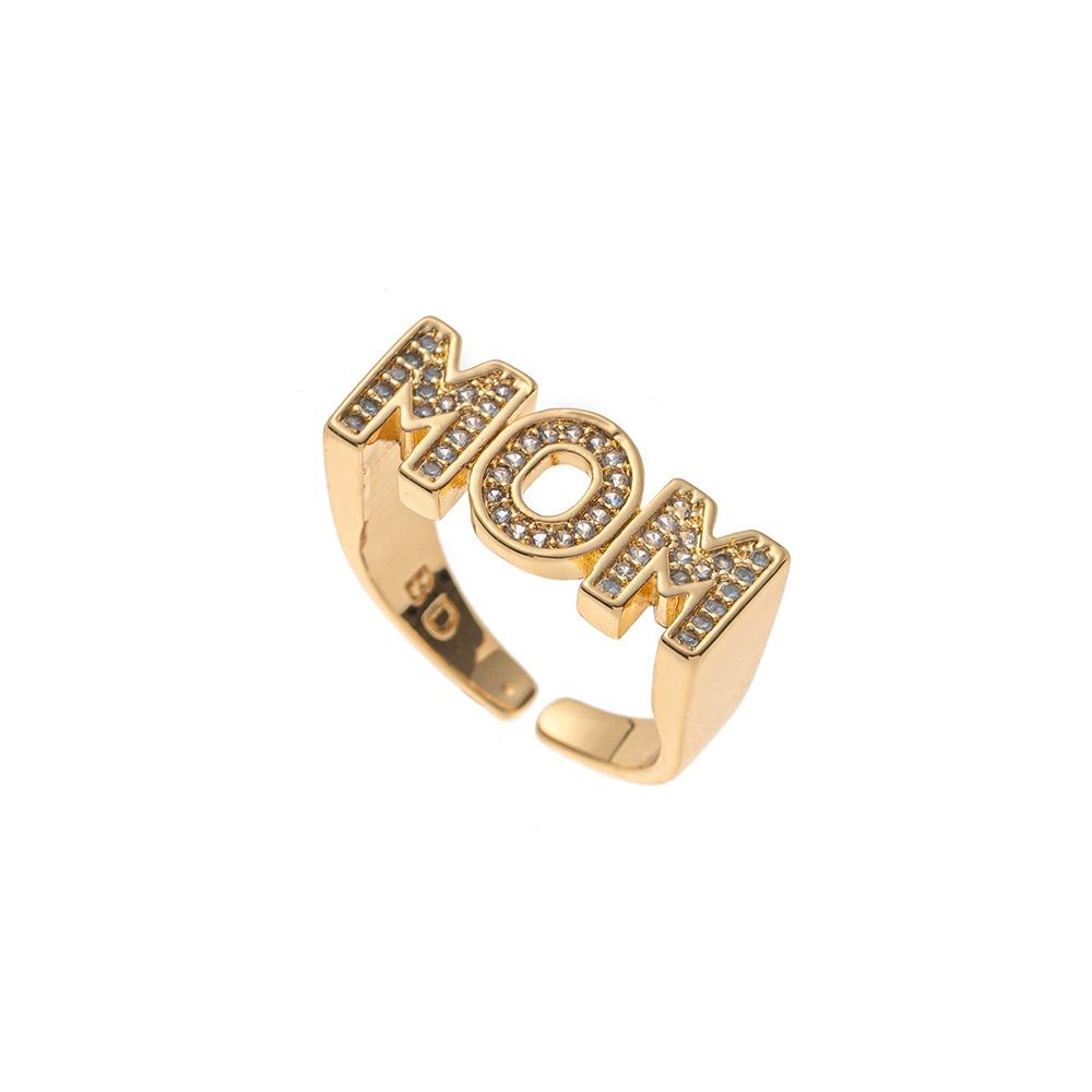 

Jewelry MOM Ring Zinc Zinc Alloy Gift for Mother s Day Trendy Zircon Letter Ring Overlay Gold-Blue Zircon