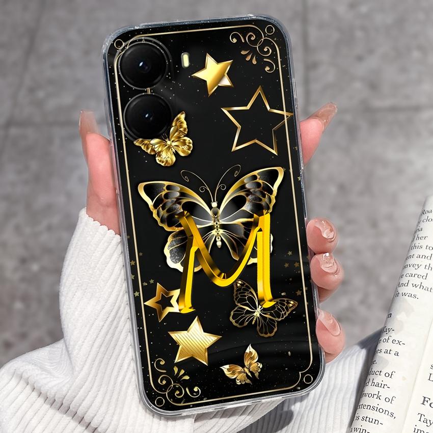 Initial Letter A-Z Fashion Phone Case For Xiaomi Poco X7 X6 X5 X4 X3 Pro C85 C75 C71 C51 C50 Black TPU Soft Silicone Protective Shell For Xiaomi Cover