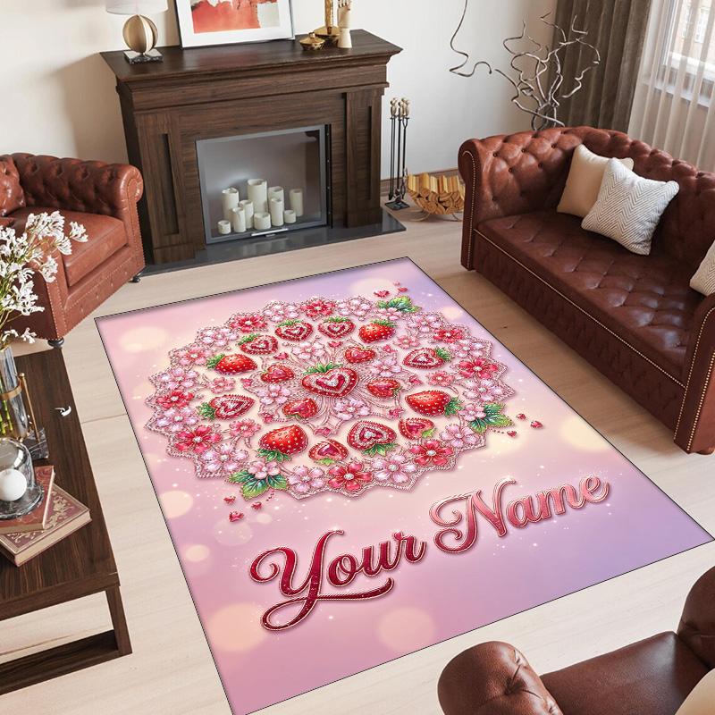 Hearts Theme Crystal Velvet Floor Rug Personalized Custom Name Text Warm Carpet Home Decoration