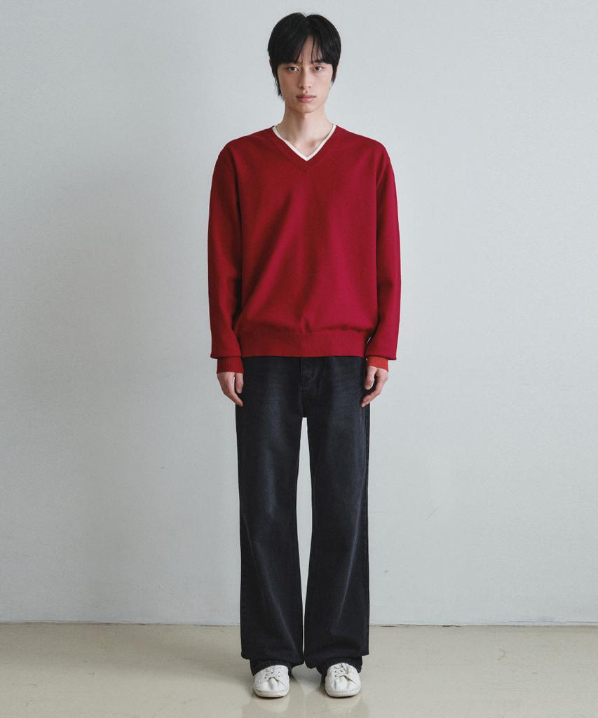 Wednesday Oasis Washable Double Layered V-Neck Knit_Red(Wc26Kn34)