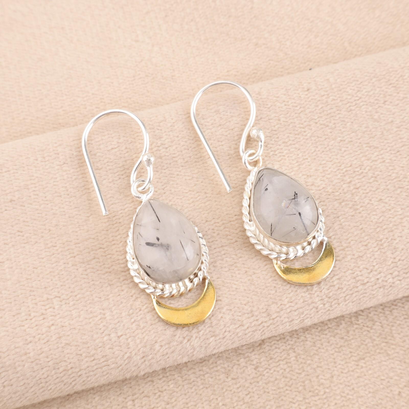 

Натуральный камень Рутил Черный 925 Проба Серебряные Ювелирные Изделия Ручной Работы Серьги 1.5 EE-162-28