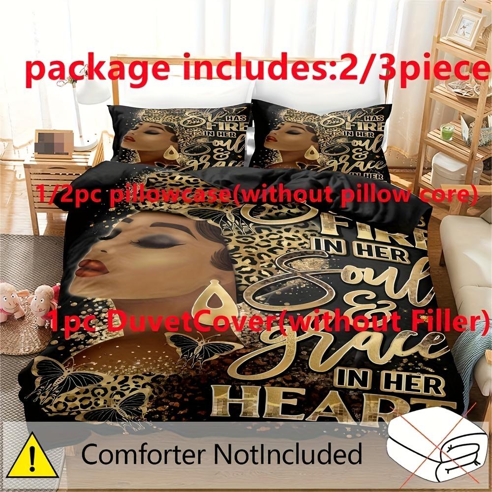 3Pcs Duvet Cover Set (1*Duvet Cover + 2*Pillowcase) Fashion Black Girl Print Bedding Set Soft Comfortable Duvet Cover