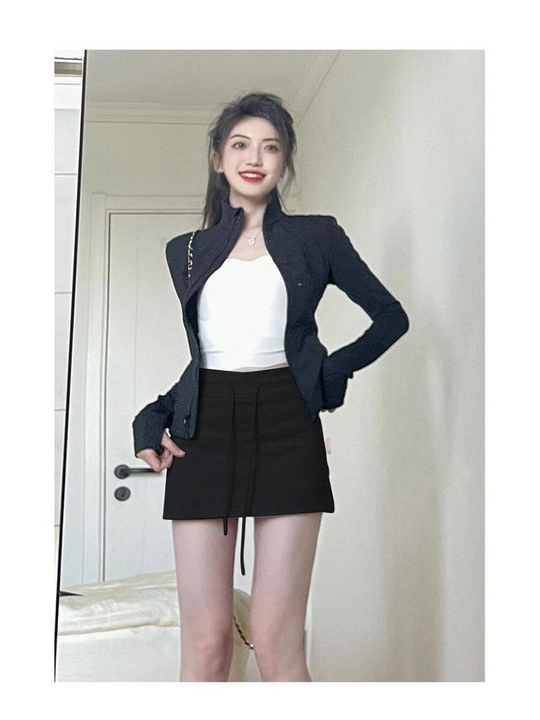 Douyin-Style Grey A-Line High-Waist Sporty Mini Skirt for Women - Summer 2025