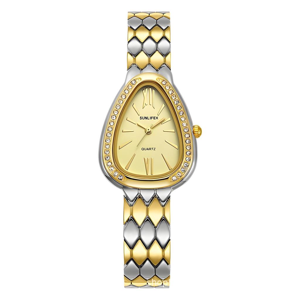 SUNLIFEX Women's Gilded Snake Head Quartz Watch with Diamond Accents and Roman Style