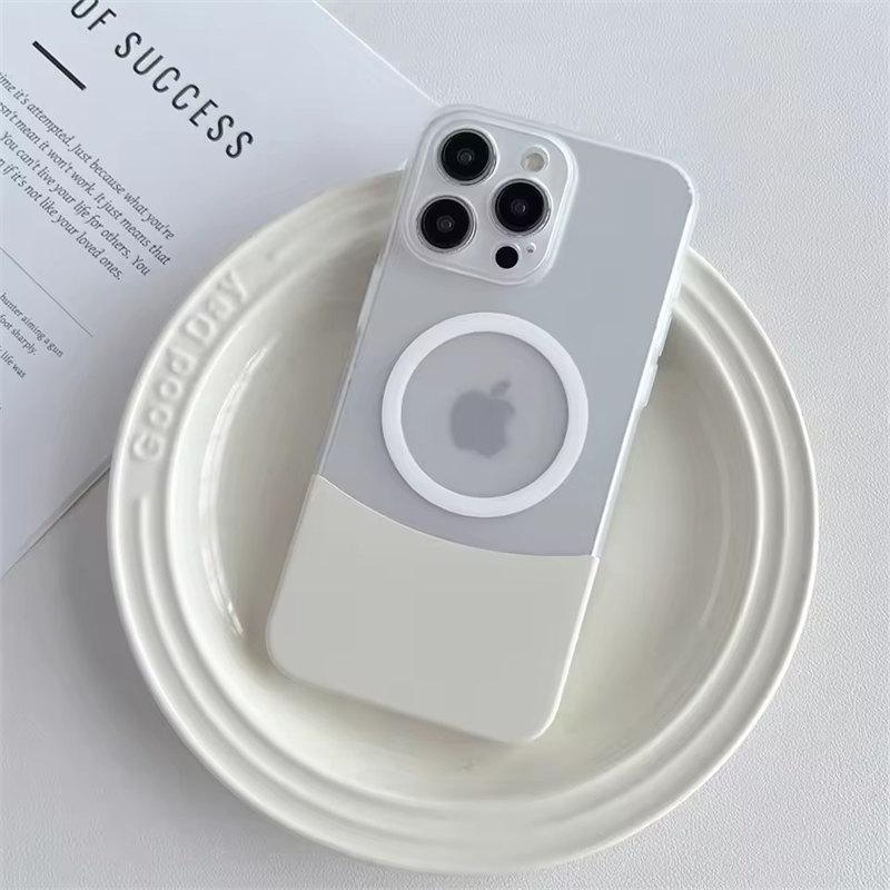 

Чехол для телефона PC Candy Color Clash для Magsafe для iPhone 16 15 14 13 12 11 Pro Max с беспроводной зарядкой, матовый съемный чехол для телефона iPhone 13 белый